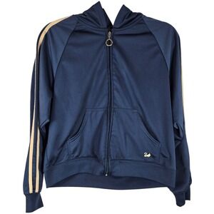 Gloria Vanderbilt Sport Track Jacket Women Large Navy Blue Full Zip Swan Logo